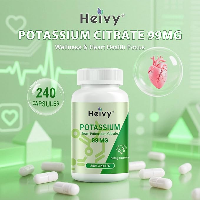 Potassium Citrate 99mg | 240 Capsules | Potassium Supplements for Electrolyte & Muscle Support | Vegan, Gluten-Free | Lab Tested | Made in USA