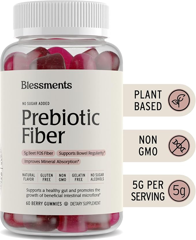 Prebiotic Fiber Gummies for Adults & Kids with No Added Sugar- 5g (60 Count) High Fiber Supplement Gummies - Vegan - Keto Friendly - Digestive Health Supplements
