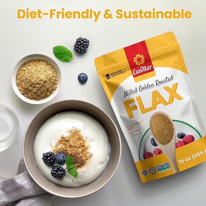 CanMar Golden Roasted Milled Flax Seeds 16 oz (1 lb), Non-GMO, Gluten Free & Vegan, Flaxseed with Omega-3, Fiber, Rich in ALA Fatty Acids and Lignans