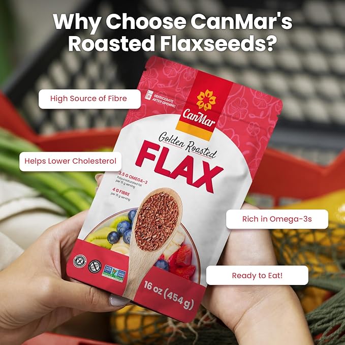 CanMar Golden Roasted Whole Flax Seeds 16 oz (1 lb), Non-GMO, Gluten Free & Vegan, Flaxseed with Omega-3, Fiber, Rich in ALA Fatty Acids and Lignans