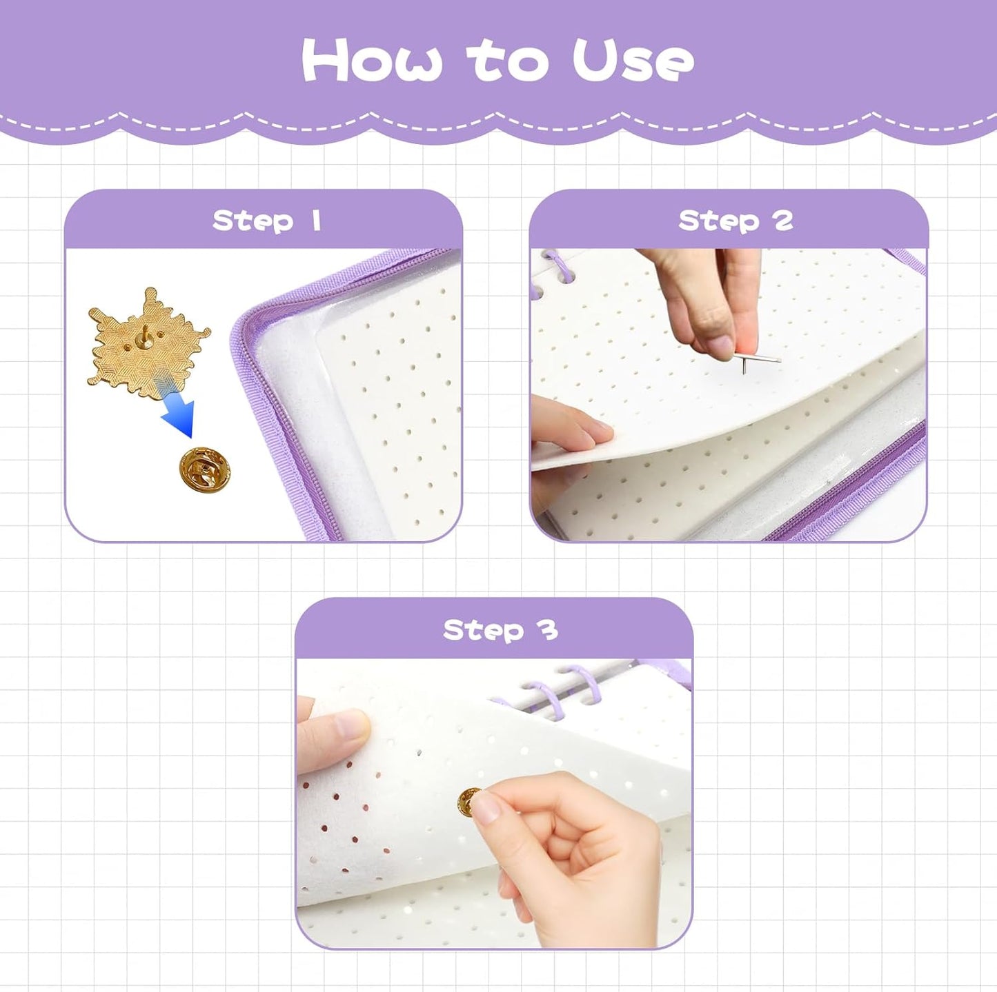 Enamel Pin Display Book - Portable 6 Pages A5 Enamel Pin Collection Holder Trading Book for Storing Pins Brooches Patches, Pin Storage Organizer for Travel Collectors (Purple)