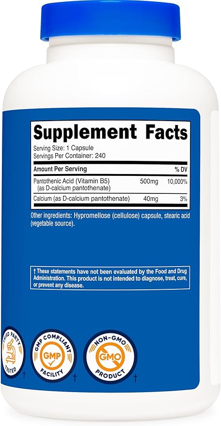 Nutricost Pantothenic Acid (Vitamin B5) 500mg, 240 Capsules (2 Bottles)