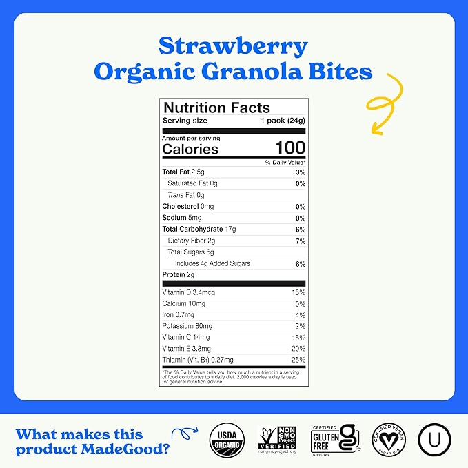 MadeGood Strawberry Granola Bites, 28 Count, Gluten Free and Organic Snacks