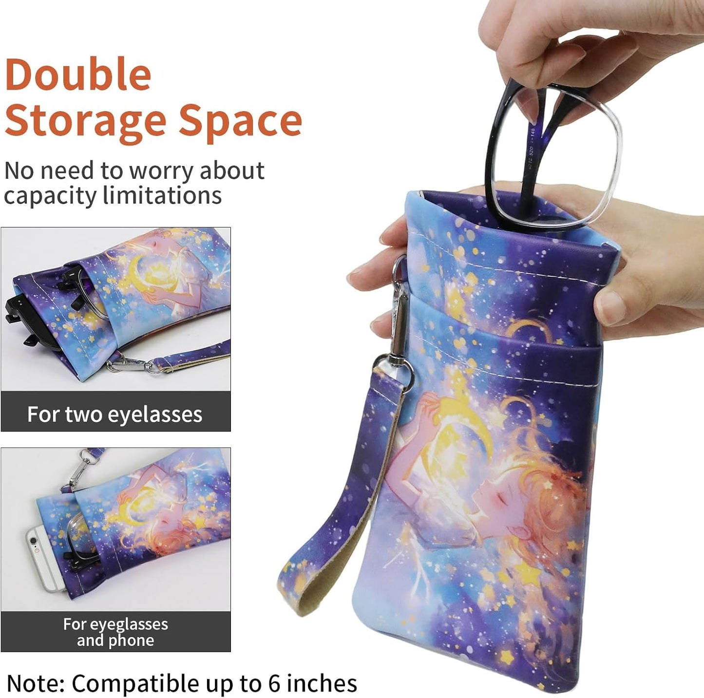 Double Eyeglass Case Soft Dual Glasses Case for Women Men Travel Squeeze Top Sunglasses Cases Eyeglasses Pouch