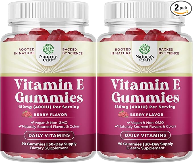 Natures Craft Vitamin E Gummies for Skin Care - High-Potency Vitamin E 400 IU Skin Supplement - Delicious & Easy-to-Take Supplement Promote Health Immune Support & Cellular Protection (2 Months)