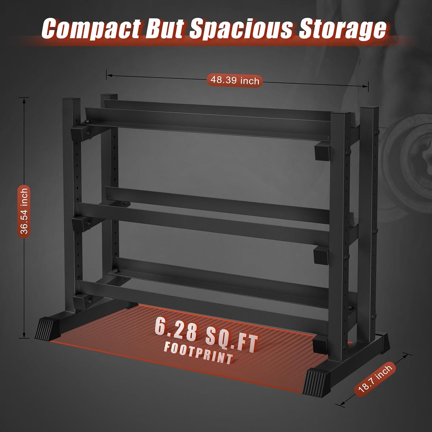 3-Tier Dumbbell Rack, 1200LB Capacity Adjustable Weight Rack for Home Gym, Heavy-Duty Weight Stand for Dumbbells Kettlebells & Weight Plates(Rack Only)