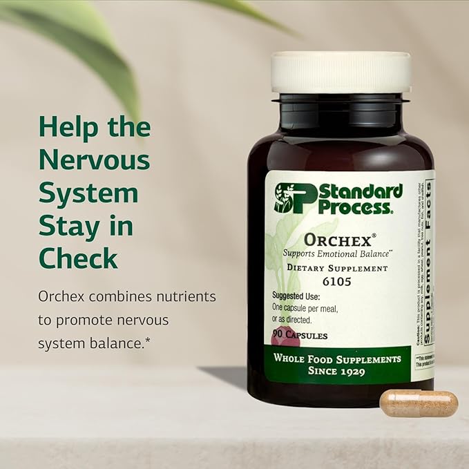 Standard Process Inc. Orchex - Whole Food Nervous System Supplements, Cholesterol, Mental Clarity and Emotional Support with Soy Protein, Ascorbic Acid, Calcium Lactate, Wheat Germ - 90 Capsules
