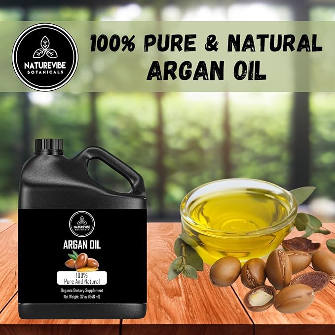 Naturevibe Botanicals Argan Oil 32 Fl oz โ Cold Pressed, Unrefined, Pure Moroccan Argan Oil for Hair, Skin, Face & Massage โ Natural Carrier Oil for DIY Beauty & Aromatherapy