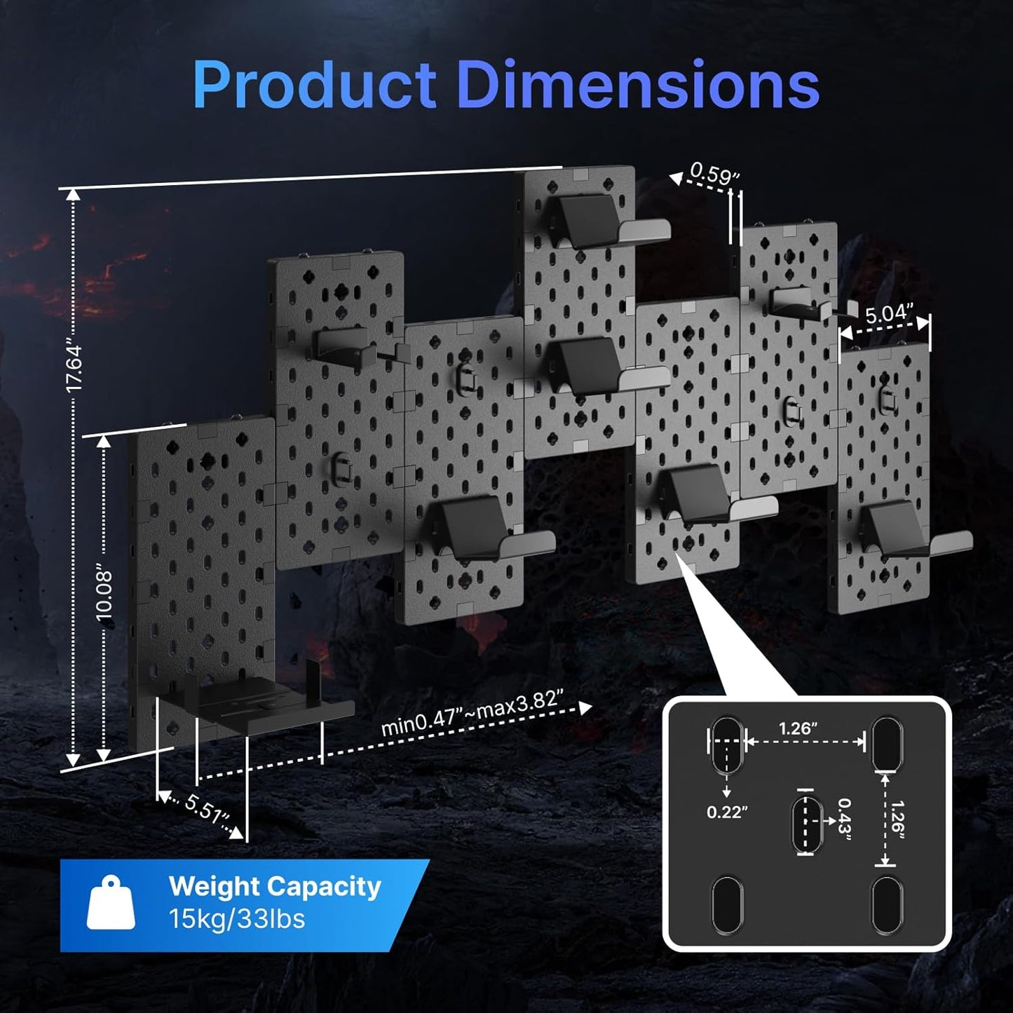 PEGZONE Controller and Headphone Holder Wall Mount, Modular Gaming Pegboard with Accessories, Controller Stand for Xbox PS5 PS4 Switch, Video Game Storage, Disc Shelf Organizer, 7pcs Pegboard, Black