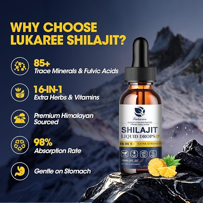 (2 Pack) 16-in-1 Himalayan Shilajit Drops for Men and Women, Ashwagandha, Ginseng, Turmeric, Rhodiola, Amla, Sea Moss, Liquid Vitamin Supplement with 85+ Trace Minerals and Fulvic Acid, 2 FL Oz
