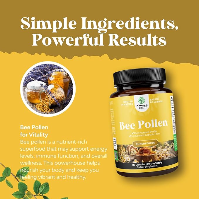 Bee Pollen Pills for Breast Growth 180 Ct - Bee Pollen Supplement 1000mg Serving with Naturally Occurring B Vitamins Minerals & Enzymes - Breast Support Supplement - Vegetarian, Non-GMO & Gluten Free