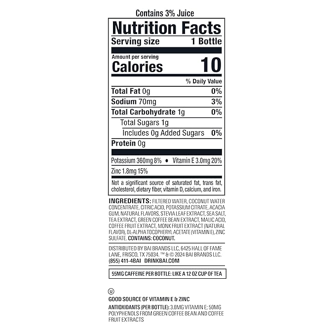 Bai Antioxidant Infused Water Beverage, Shala Coconut Strawberry, with Vitamin C and No Artificial Sweeteners, 18 Fluid Ounce Bottle, 12 Pack