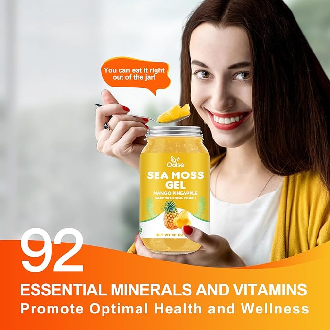 (28OZ Irish Sea Moss Gel Mango Pineapple Flavor - Natural Seamoss Gel with 92 Minerals and Vitamins - Non-GMO, Gluten-Free, Vegan - Immune Support