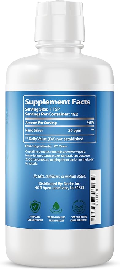 NutriNoche Colloidal Silver Mineral Liquid Supplement - 30 ppm - 32 Ounces - Colloidal Minerals