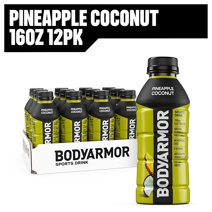 BODYARMOR Sports Drink Sports Beverage, Pineapple Coconut, Coconut Water Hydration, Natural Flavors With Vitamins, Potassium-Packed Electrolytes, Perfect For Athletes, 16 Fl Oz (Pack of 12)