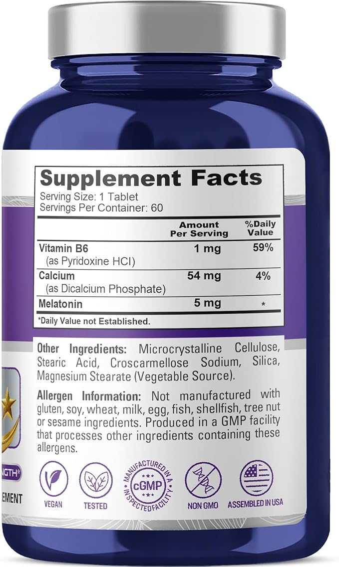 NusaPure Melatonin 5 mg 60 Tablets Vegetarian/Vegan, Non-GMO