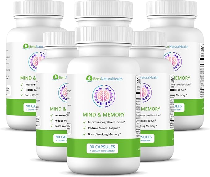 Ben's Natural Health Mind and Memory - Memory Supplement for Brain Health - Nootropic Brain Supplement for Men and Women - Ginkgo Biloba Green Tea Supplement for Focus and Memory (Pack of 6)