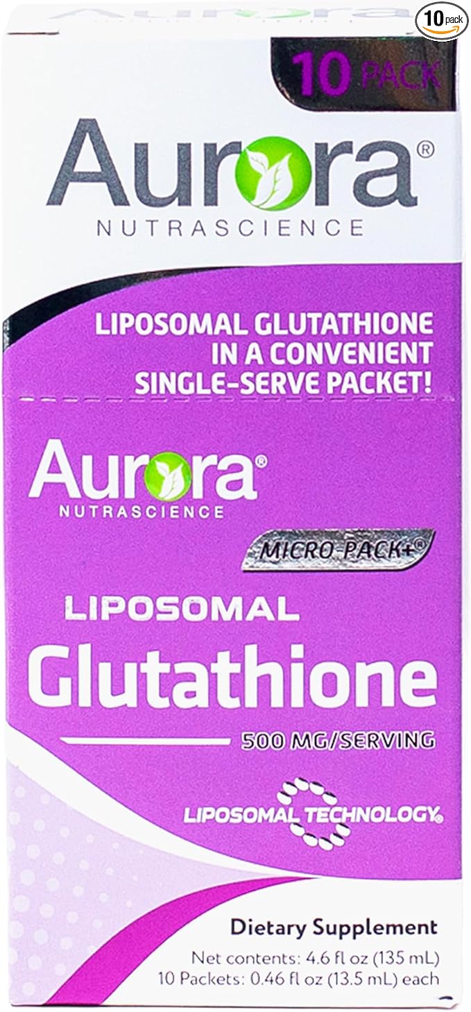 Aurora Nutrascience Micro-Liposomal Liquid Glutathione, Immune & Antioxidant Gut Health Support Supplement, 500 mg per Serving, Gluten Free, Non-GMO, Sugar-Free, 10 Single-Serve Packets