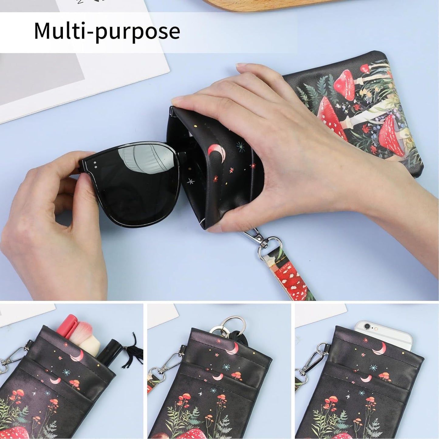 Double Eyeglass Case Soft Dual Glasses Case for Women Men Travel Squeeze Top Sunglasses Cases Eyeglasses Pouch