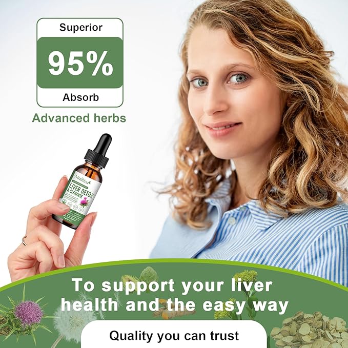 Liver Health Liquid Drops -Support Liver Cleanse Detox & Repair with Artichoke Milk Thistle Silymarin Extract, Dandelion,Turmeric, Berberine to Renew w/21 Potent Herb-Nutrients-