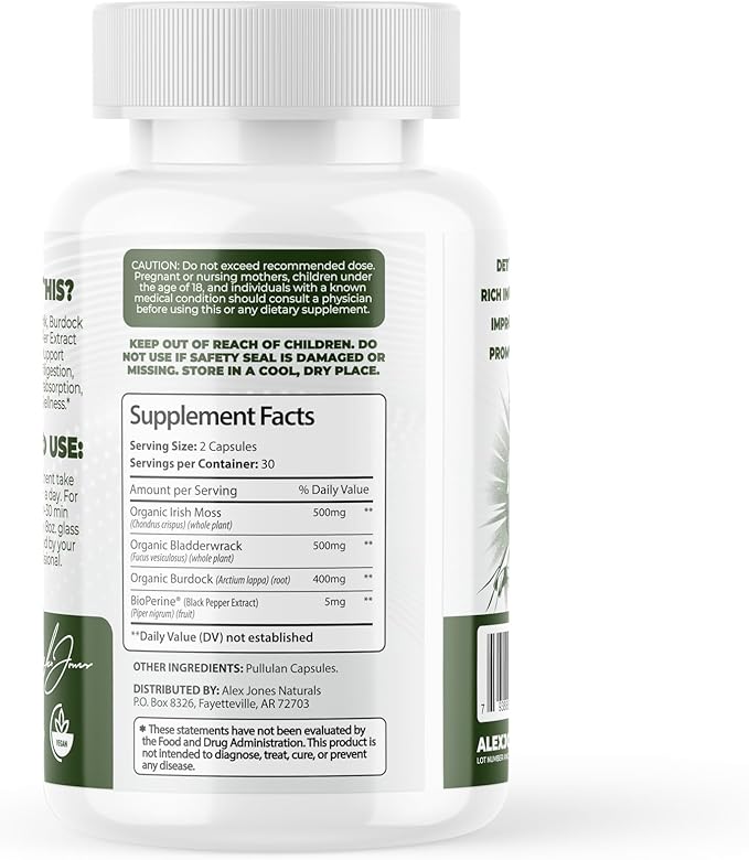 Ultimate Sea Moss Capsules Organic Non-GMO Irish Sea Moss Supplement w/Bladderwrack, Burdock Root & Black Pepper Extract - Thyroid, Immune Boost, Energy and Gut Health Support