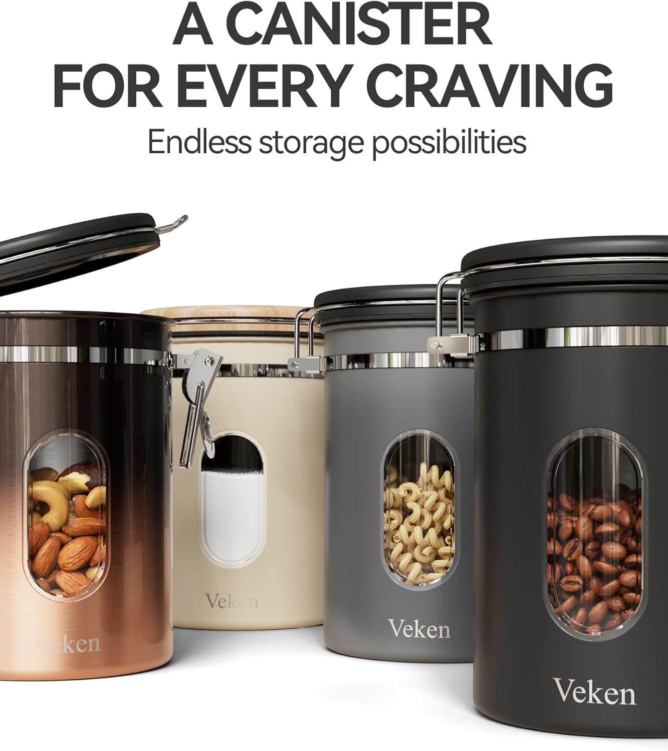 Veken Coffee Sugar Canister with Window, Christmas Coffee Lovers Gift Basket Set, Airtight Stainless Steel Kitchen Food Storage Container Gifts for Grounds, Beans,Tea,Flour, Cereal, Scoop, 22OZ,Cream