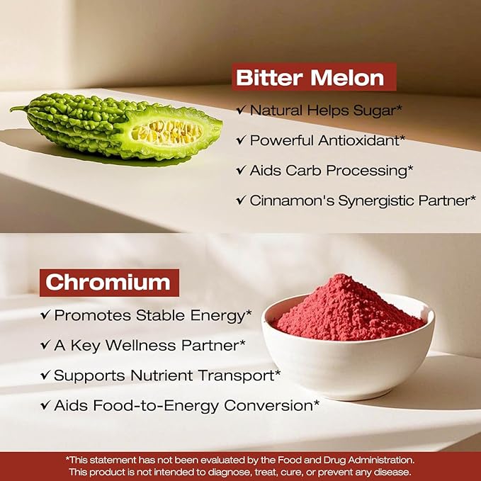 NATURE TARGET Ceylon Cinnamon Capsules - Cinnamon Supplements Plus Chromium, Bitter Melon, Vegetarian, 120 Capsules