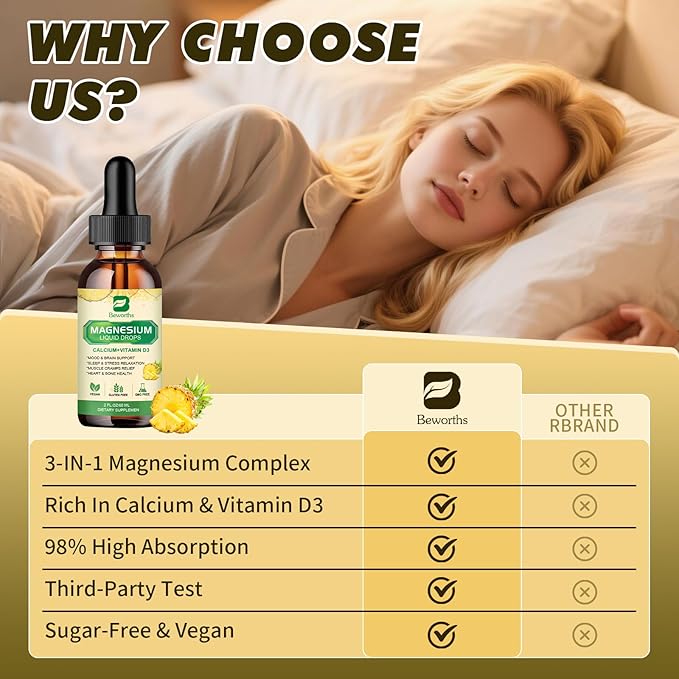 Magnesium Glycinate Complex, Magnesium Liquid Drop with Magnesium Citrate, Calcium, Potassium, Vitamin D3, Zinc - Magnesium Taurate Supplement for Bone, Energy, Muscle Support
