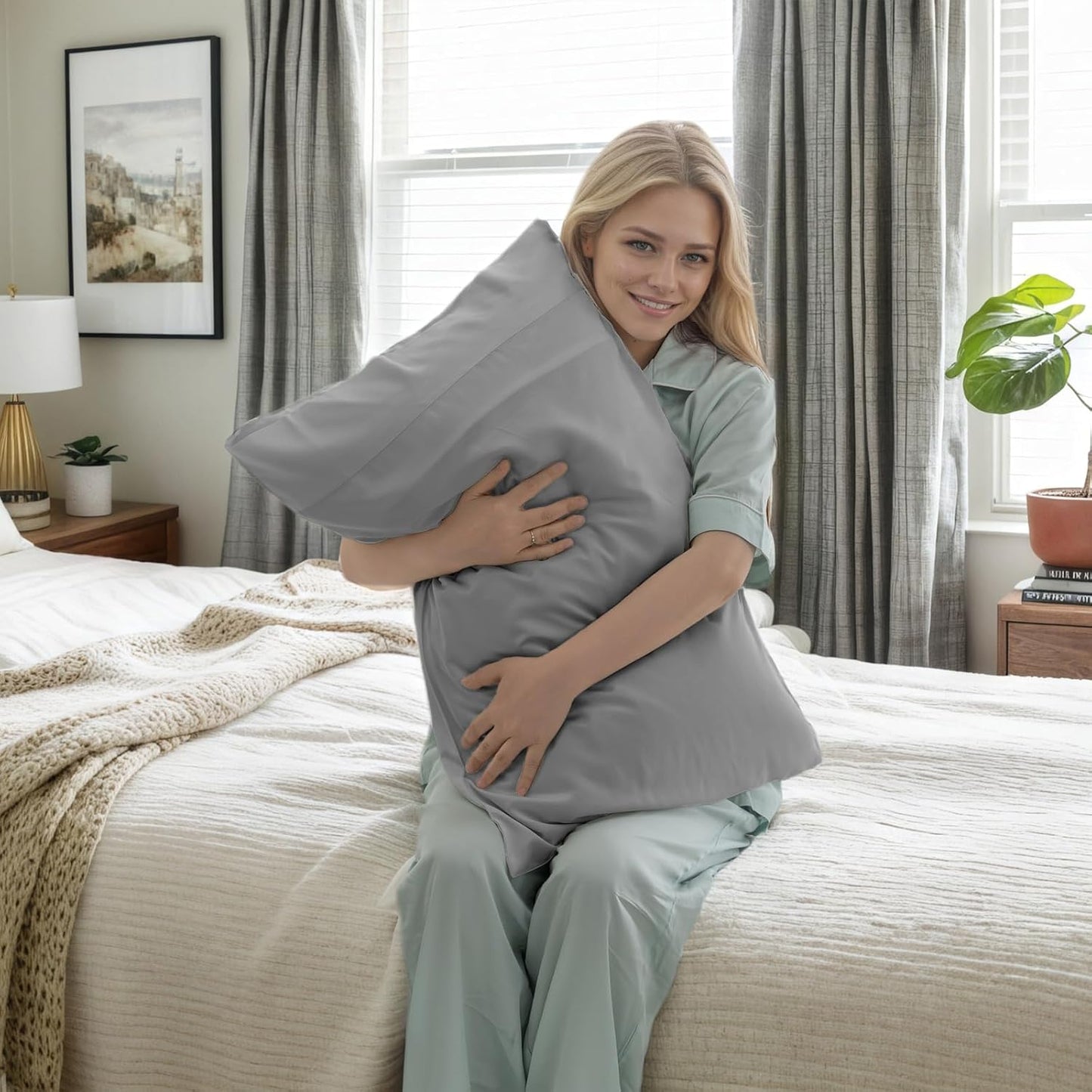 Pillow Cases Queen Size 2 Pack, Bamboo Rayon Cooling Pillowcases with Envelope Closure, Cool Breathable Pillow Case for Hot Sleepers & Night Sweats, 20x30 inch, Sliver Grey