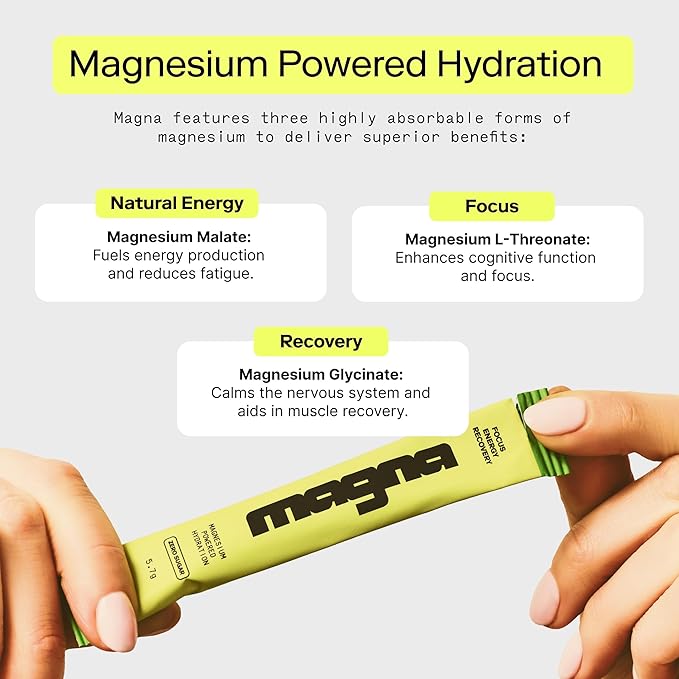 Magna Electrolyte Powder Drink Mix for Hydration, Energy & Focus Support with Magnesium L Threonate, Malate & Glycinate, Sodium, Potassium, Vitamin D, B6 & B12, Watermelon Lime Flavor, 28 Servings