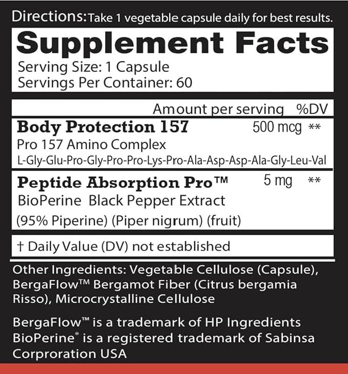 Extra-Strength BP-C 157 Peptide Capsules- 500mcg (Proudly Made in USA) - 2 Month Supply - Muscle Health - Tissue Health - Gut Health - Rapid Recovery - Strength and Wellness - 60 Capsules