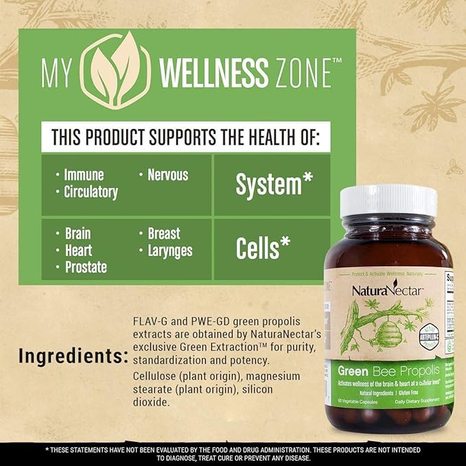 NaturaNectar Natural Bee Propolis Bundle - Green Bee Propolis and Bee Propolis Ultimate - for Immune Support, Memory and Focus - 60 Capsules per Bottle