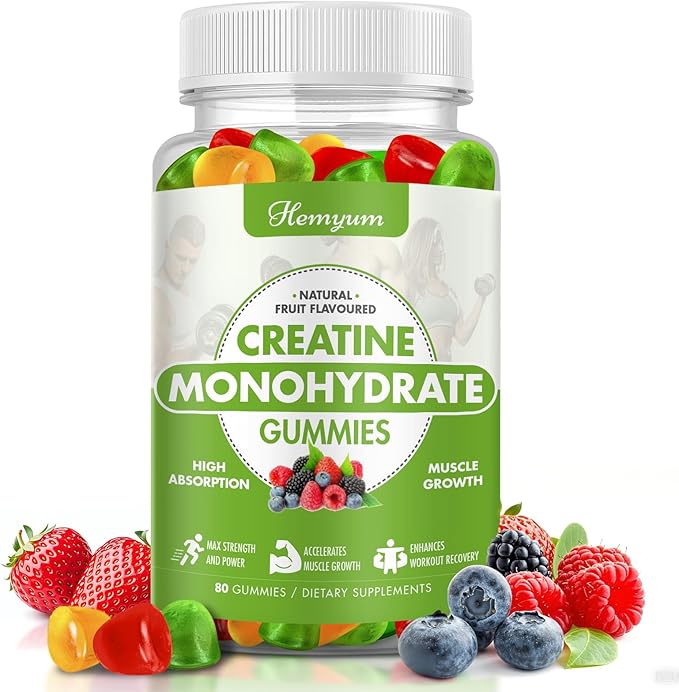 Creatine Monohydrate Gummies - 5g Creatine for Women Men, Enhanced Muscle Strength, Boost Focus and Endurance, Muscle Builder,L-Taurine + Vitamin B12,Vegan, Gluten-Free 80 Count