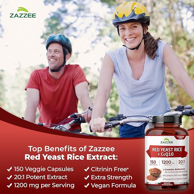 Extra Strength Red Yeast Rice with CoQ10 - 20X Concentrated 1200mg Red Yeast Rice Supplement with Niacin CoQ 10 and BioPerine for Enhanced Absorption - Non-GMO Vegan & ISO Lab Tested (75 Servings)