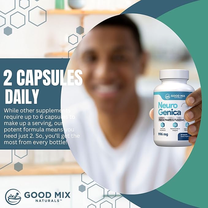 NeuroGenica - 60 Capsules - Balanced Nutrient Formula with Benfotiamine 300mg, B12, Folate, Vitamins C & D3 - Vegan, Soy-Free - Made in USA