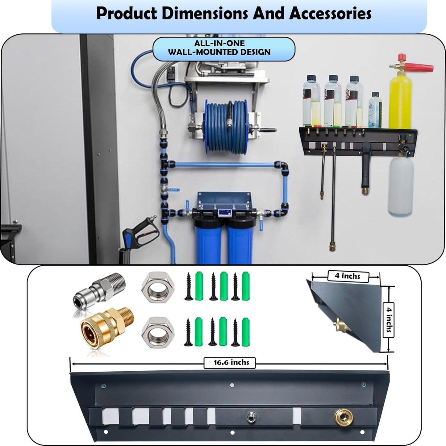 Pressure Washer Gun Holder with Shelf,Foam Cannon Holder for Pressure Washer Wand,Pressure Washers Nozzle Tips,Soap Bottle Holder, pressure washer parts & accessories & attachments Storage Rack