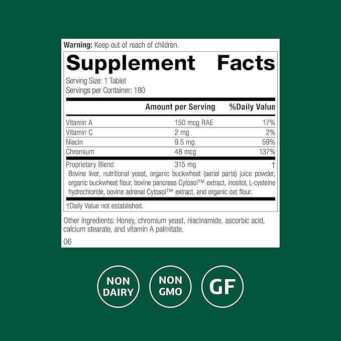 Standard Process Chromium Complex - Supplement for Digestive Health Support - Contains Niacin, Chromium & Vitamin A - Gluten-Free, Non-Dairy & Non-Soy - 180 Tablets (180 Servings)