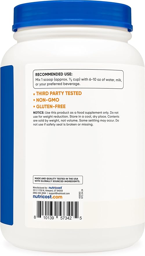 Nutricost Grass-Fed Whey Protein Concentrate (Unflavored) 2LBS - Undenatured, Non-GMO, Gluten Free