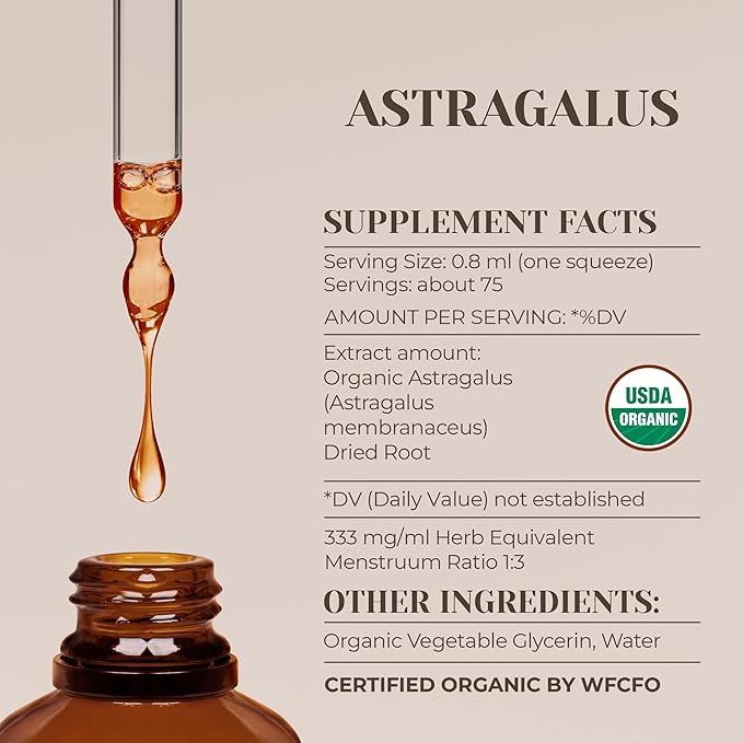 Astragalus USDA Organic Alcohol-Free Extract | Dietary Supplement, High-Potency Tincture | Natural Certified Organic Astragalus (Astragalus membranaceus) Dried Root (2 oz)