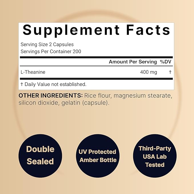 Double Strength L Theanine 400mg, 400 Capsules | Max Potency L-Theanine Supplement for Relaxation, Sleep & Calm Support | Bioavailable Free Form | Natural Amino Acid for Women & Men | Non-GMO