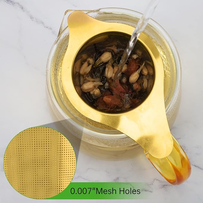 Tea Infuser Basket Stainless Steel Tea Strainer Tea Filter With Small Strainer And Lid Tea Diffuser For Loose Tea Superior Brewing Experience (One pack gold)