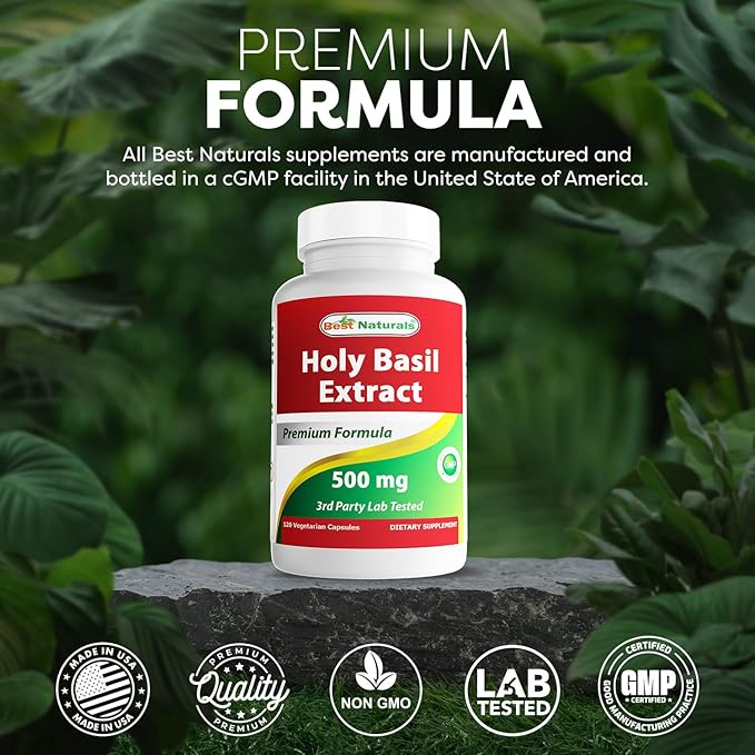 Best Naturals Holy Basil Extract 500 mg 120 VCaps (120 Count (Pack of 2))