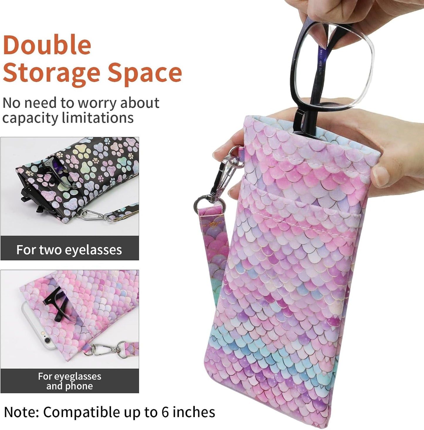 Double Eyeglass Case Soft Dual Glasses Case for Women Men Travel Squeeze Top Sunglasses Cases Eyeglasses Pouch