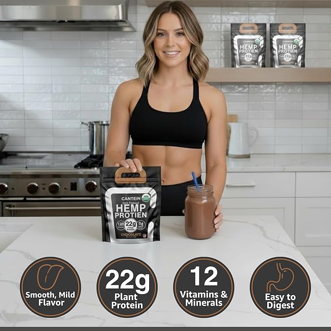 Organic Hemp Protein Powder, Plant Based and Vegan Protein Shake, Lactose and Dairy Free, Gluten Free, Clean and Natural- Chocolate (20 Servings)