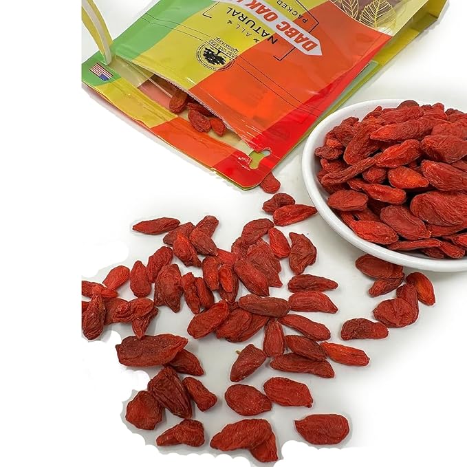 DABC OAK LAND Goji Berries, 1 LB Wolfberry Premium Large Berry Form 5A Wolfberry 100% Natural Sun-Dried Whole Fruit, S Great Flavor for Soup Drinks, Snacks, Beverages 2x 8OZ/Bag XXXL