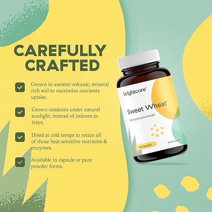 Nutrition Sweet Wheat, Ready-to-Drink Athletic Greens, Super Greens with Digestive Enzymes for Digestive Health and Immune Boost, 180 Wheatgrass Juice Powder Capsules