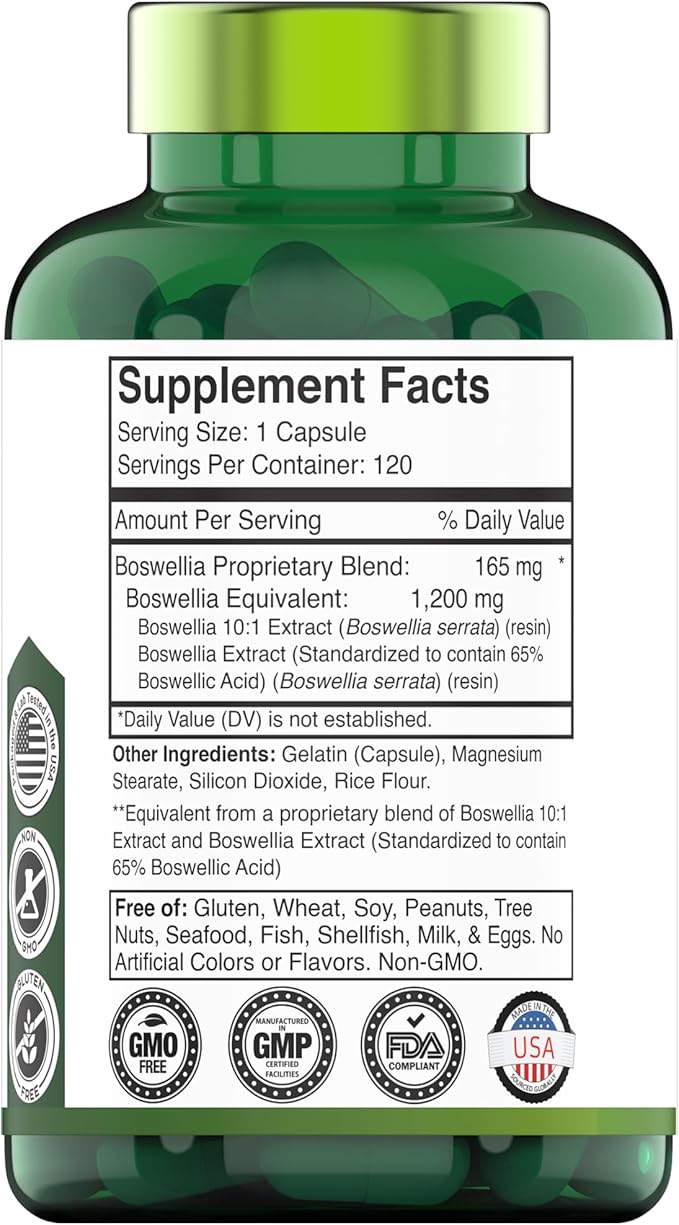 Boswellia Serrata Herbal Extract Capsules | 1200 MG/Capsule (120 Capsules) | Joint Support Supplement* | Ayurvedic Herb: Indian Olibanum/Frankincense