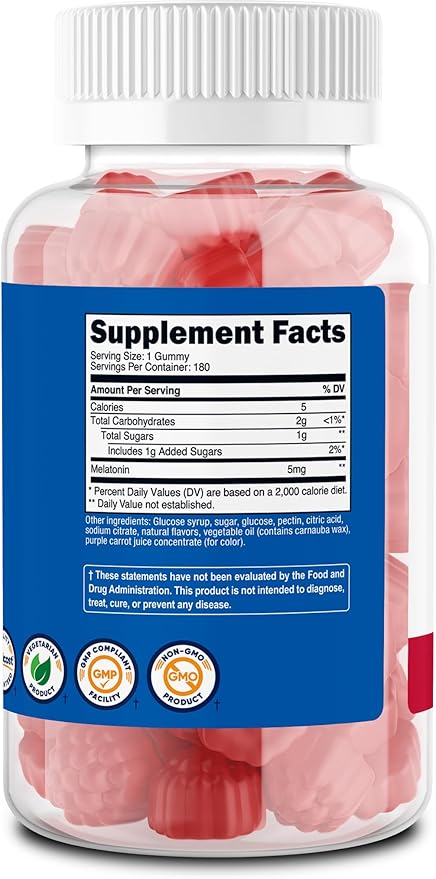 Nutricost Melatonin 5mg, 180 Gummies, Strawberry Flavored - Gluten Free, Non-GMO, No Corn Syrup