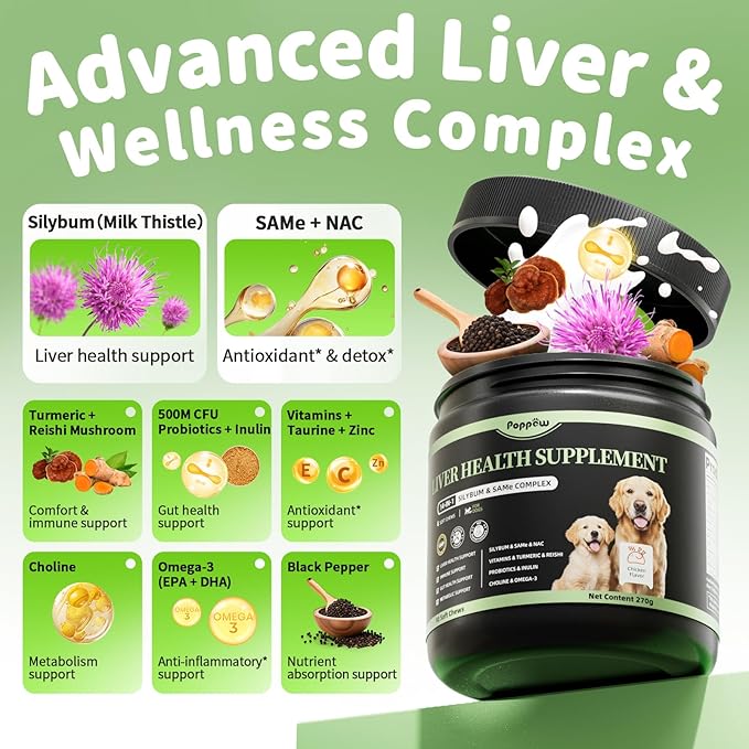 Dog Liver Support Chews - with Milk Thistle (Silybum), Same & NAC - Liver Supplement for Metabolic - Detox - Gut & Immune Health - Chicken Flavor, 90 Soft Chews