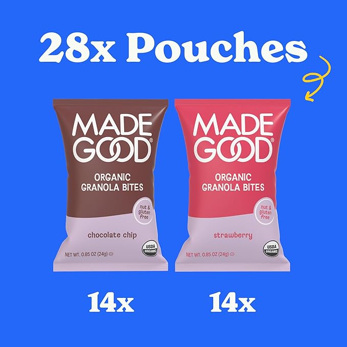 MadeGood Granola Bites Chocolate Chip & Strawberry Variety Pack (28 Count) Gluten Free and Organic Snacks
